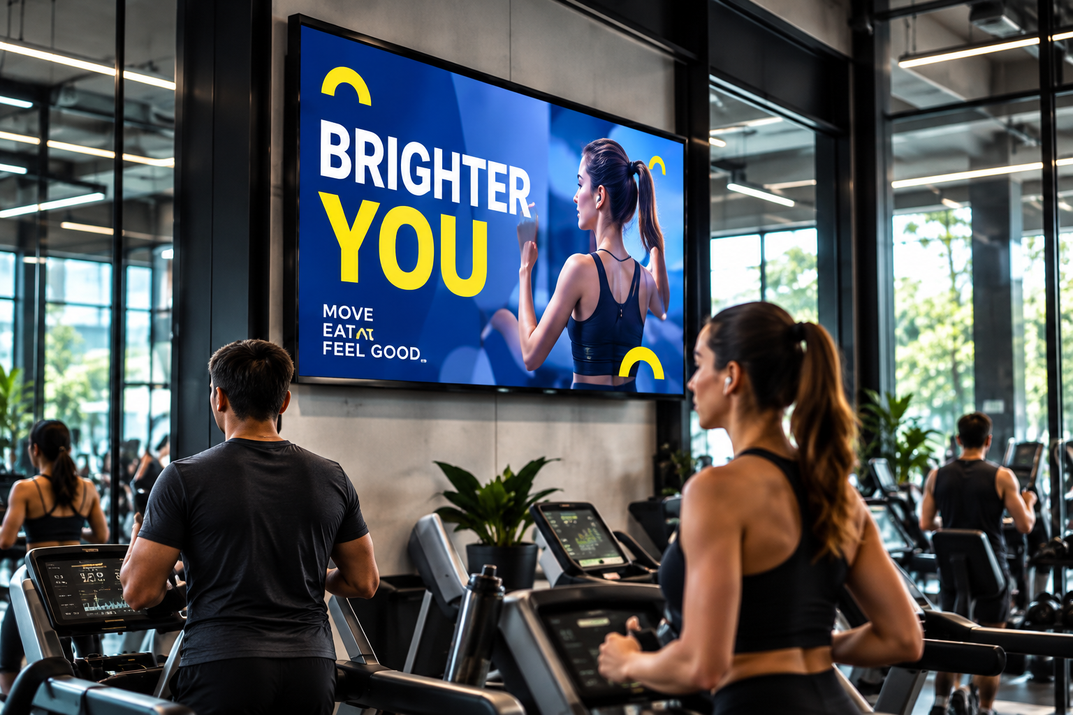 Digital advertising screen in a fitness center