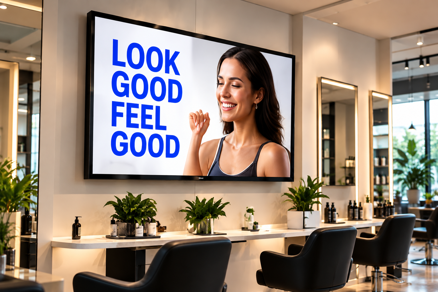 Digital advertising screen in a salon