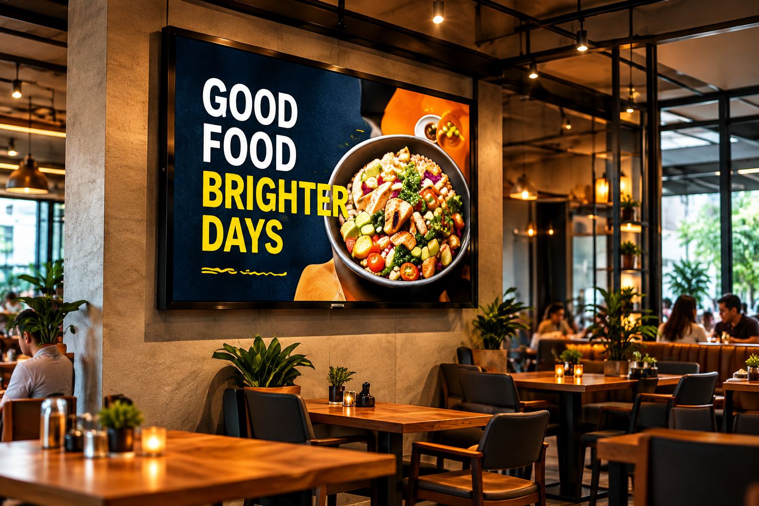 Digital advertising screen in a restaurant